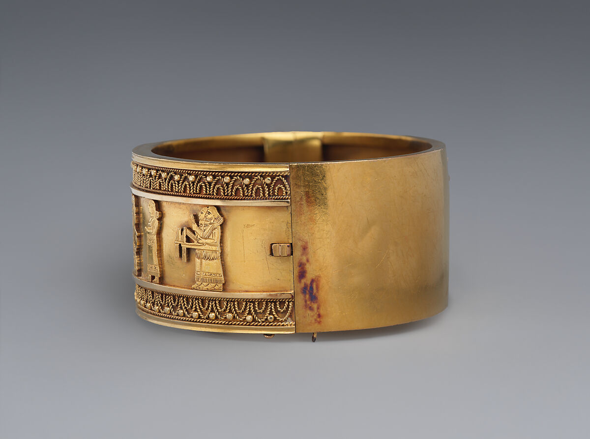 Bracelet with Assyrian-inspired design, Gold, British