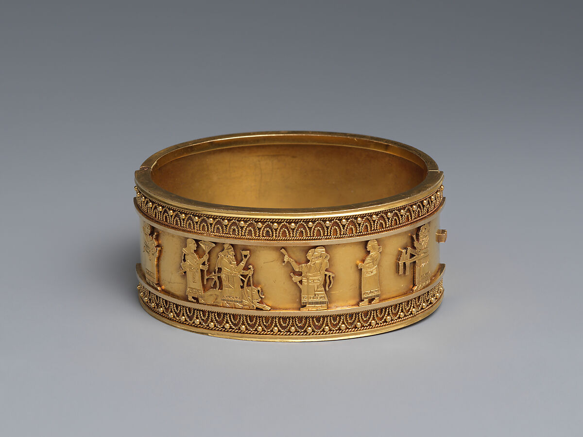 Bracelet with Assyrian-inspired design, Gold, British