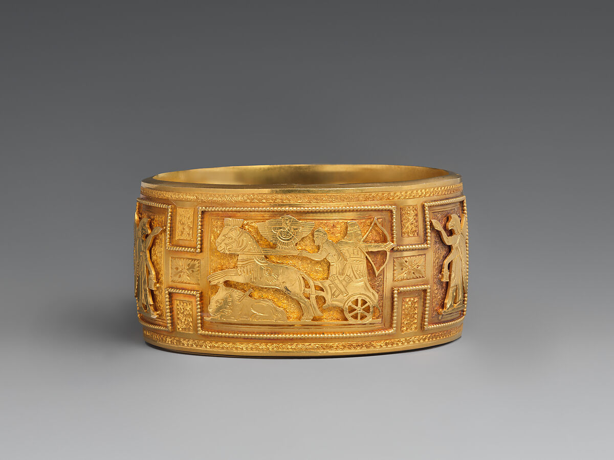 Bracelet with Assyrian-inspired design, Gold, British