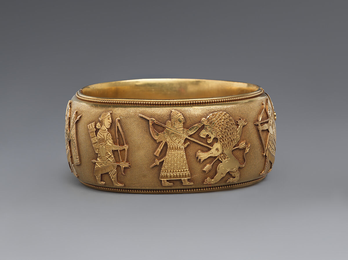 Bracelet with Assyrian-inspired design, Gold, British