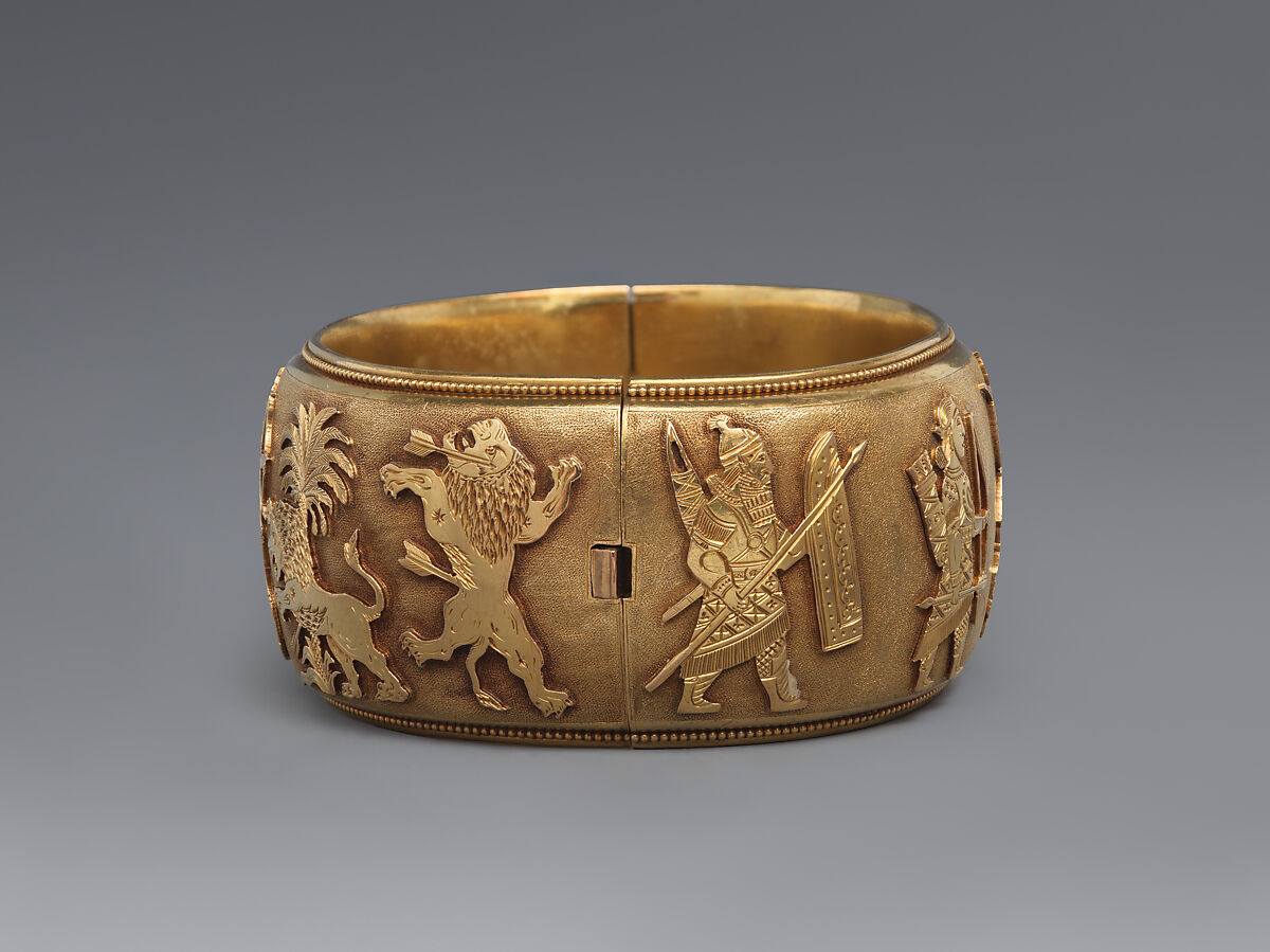 Bracelet with Assyrian-inspired design, Gold, British