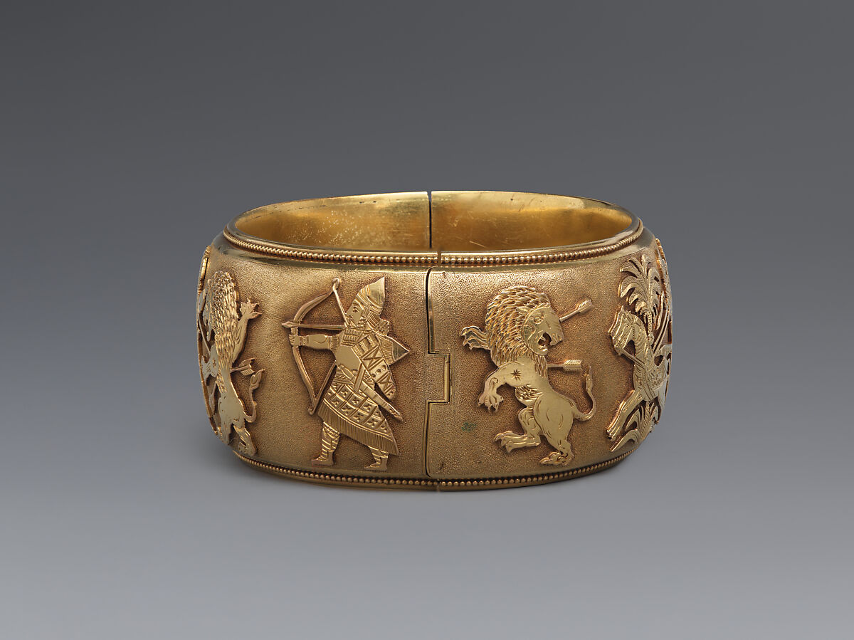 Bracelet with Assyrian-inspired design, Gold, British