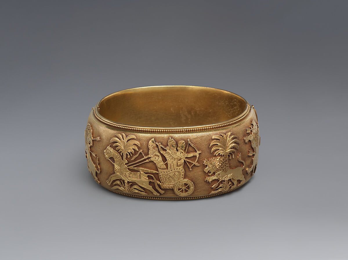 Bracelet with Assyrian-inspired design, Gold, British