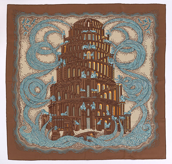 Annie Faivre - Square scarf: Les Rivières de Babel - French