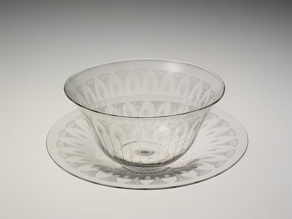 Bowl and plate, C. Dorflinger and Sons (American, White Mills, Pennsylviania, 1881–1921), Blown and etched glass, American 