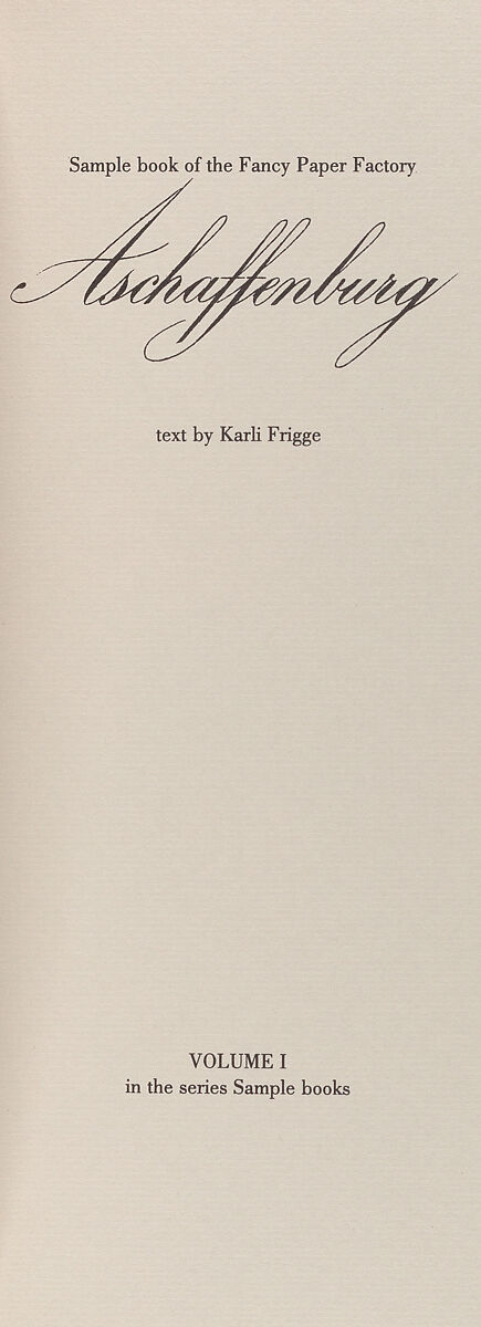 Sample book of the fancy paper factory Aschaffenburg, Karli Frigge (Dutch, born Rotterdam, 1943)