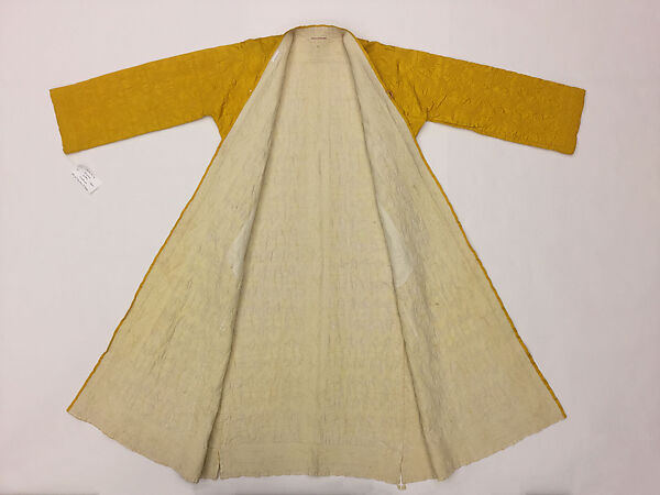 Quilted Coat with Long Sleeve and Aqal Head Cord, Silk and cotton; satin weave; plain weave; quilted