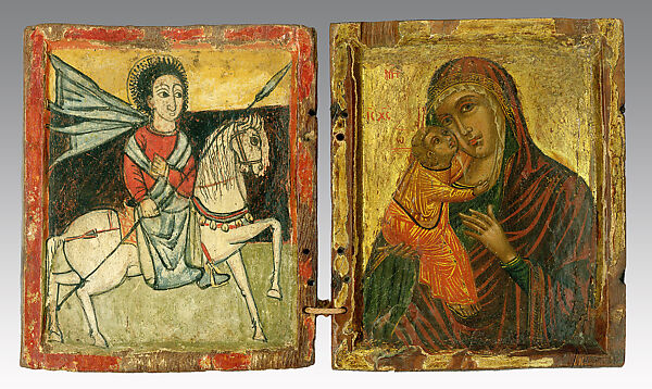 Diptych Icon with St. George and the Virgin Eleousa, Tempera and gold on wood, Ethiopian (Ethiopia) 