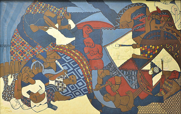 The Arts, Uzo Egonu (Nigerian, born Onitsha 1931–1996 London, England), Oil on canvas 