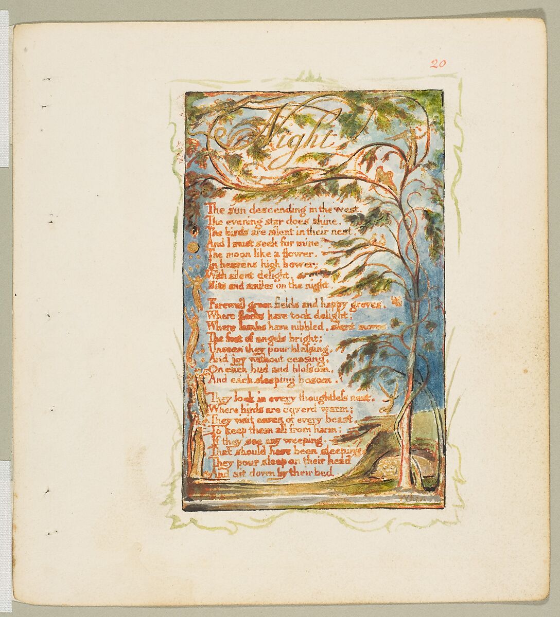 Songs of Innocence and of Experience: Shewing the Two Contrary States of the Human Soul, William Blake (British, London 1757–1827 London), Relief etching printed in orange-brown ink and hand-colored with watercolor, ink and shell gold