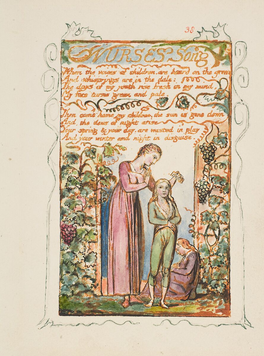 Songs of Innocence and of Experience: Shewing the Two Contrary States of the Human Soul, William Blake (British, London 1757–1827 London), Relief etching printed in orange-brown ink and hand-colored with watercolor, ink and shell gold