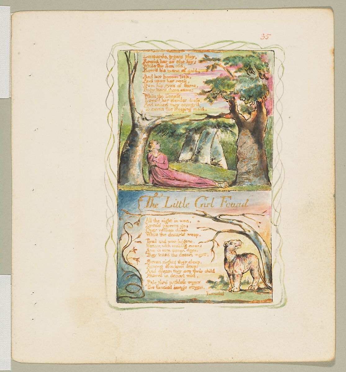Songs of Innocence and of Experience: Shewing the Two Contrary States of the Human Soul, William Blake (British, London 1757–1827 London), Relief etching printed in orange-brown ink and hand-colored with watercolor, ink and shell gold