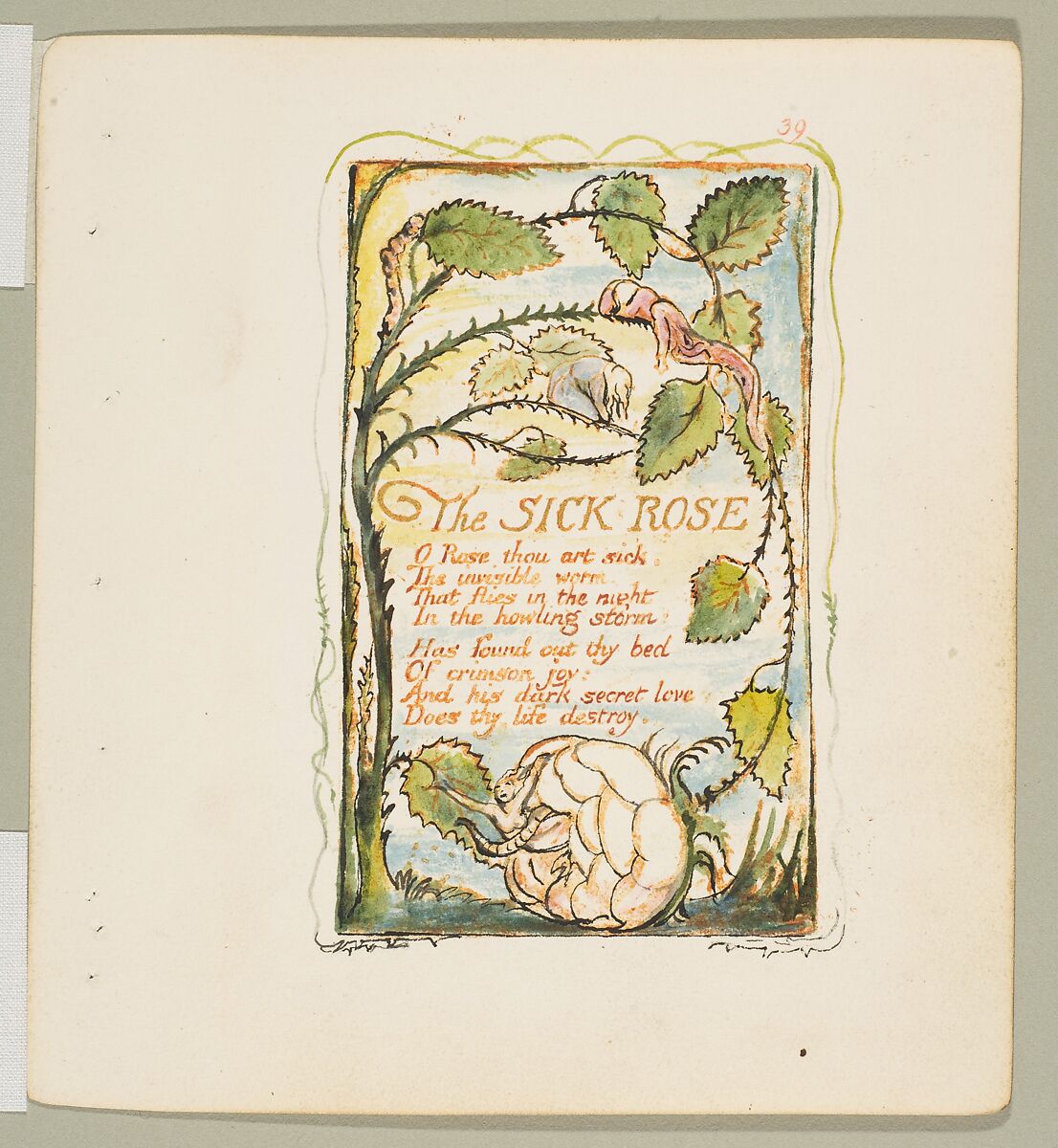 Songs of Innocence and of Experience: Shewing the Two Contrary States of the Human Soul, William Blake (British, London 1757–1827 London), Relief etching printed in orange-brown ink and hand-colored with watercolor, ink and shell gold
