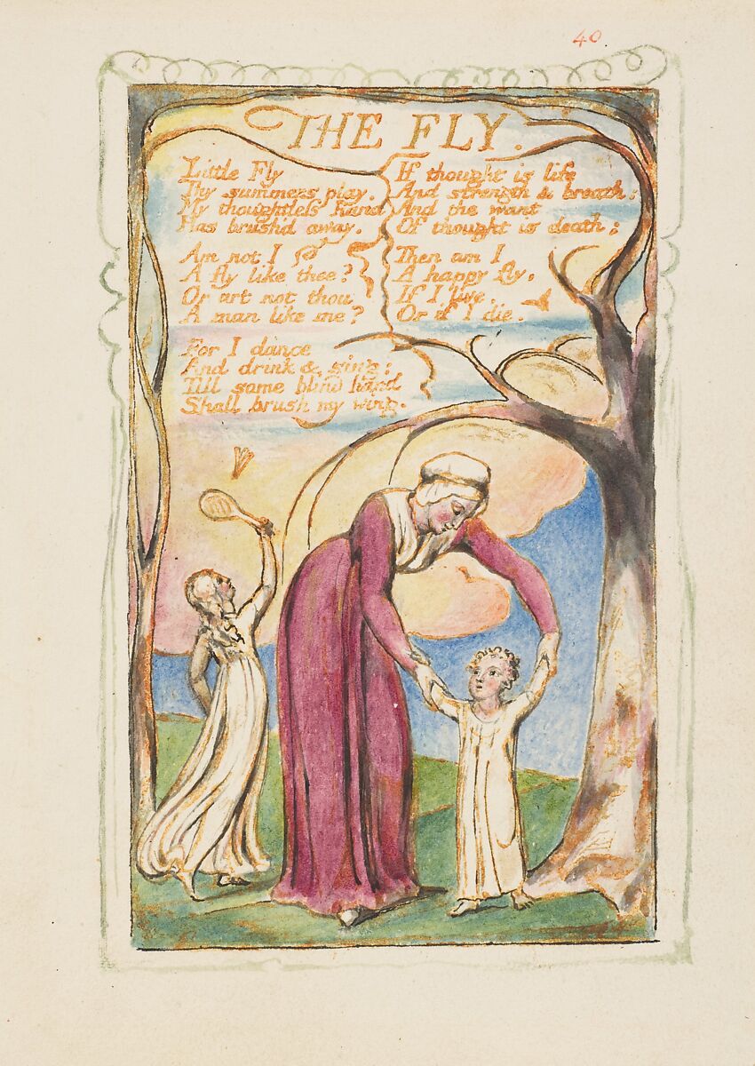 Songs of Innocence and of Experience: Shewing the Two Contrary States of the Human Soul, William Blake (British, London 1757–1827 London), Relief etching printed in orange-brown ink and hand-colored with watercolor, ink and shell gold