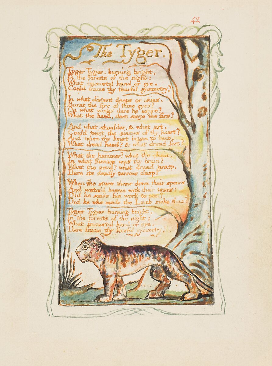 Songs of Innocence and of Experience: Shewing the Two Contrary States of the Human Soul, William Blake (British, London 1757–1827 London), Relief etching printed in orange-brown ink and hand-colored with watercolor, ink and shell gold