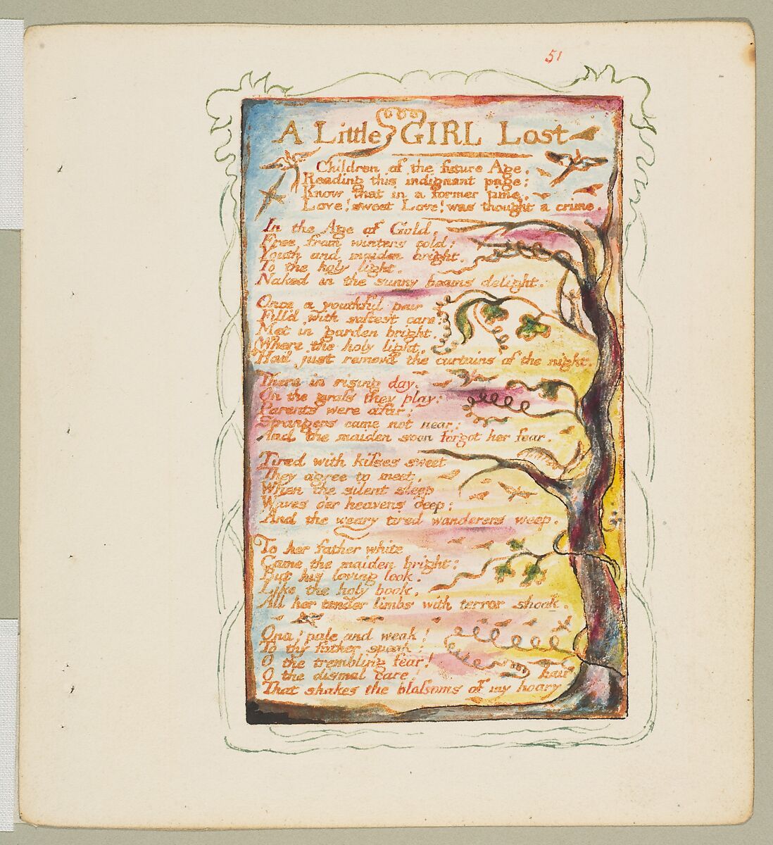 Songs of Innocence and of Experience: Shewing the Two Contrary States of the Human Soul, William Blake (British, London 1757–1827 London), Relief etching printed in orange-brown ink and hand-colored with watercolor, ink and shell gold