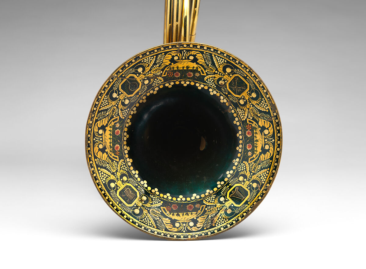 Cor d’orchestre, Courtois Neveu Aine, horn: brass, white metal, polychrome; case: wood, paper, iron, chamois leather, paint, French