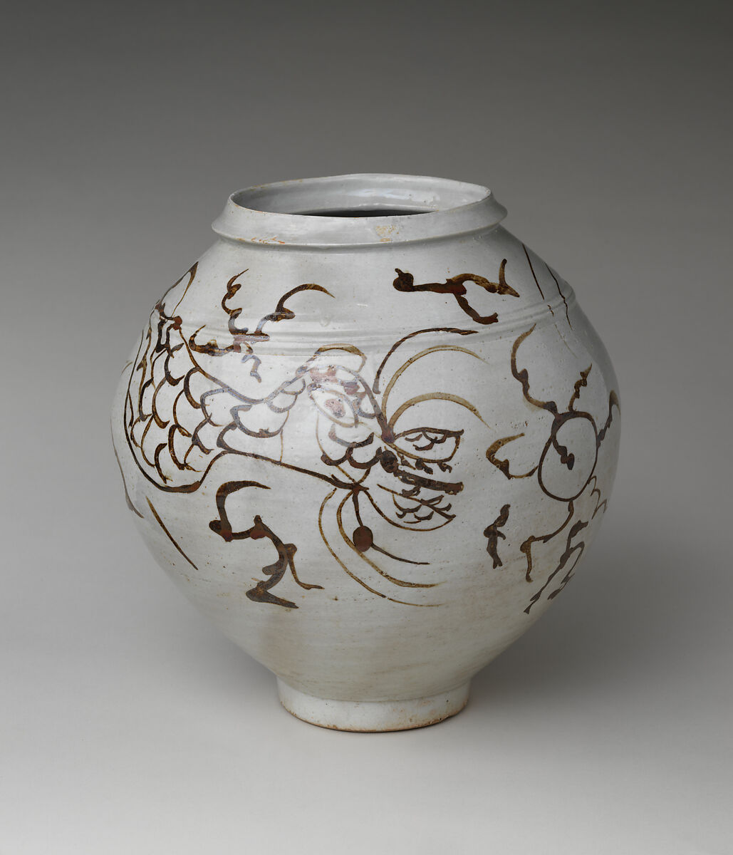 Jar decorated with dragons, Porcelain with underglaze iron-brown design, Korea