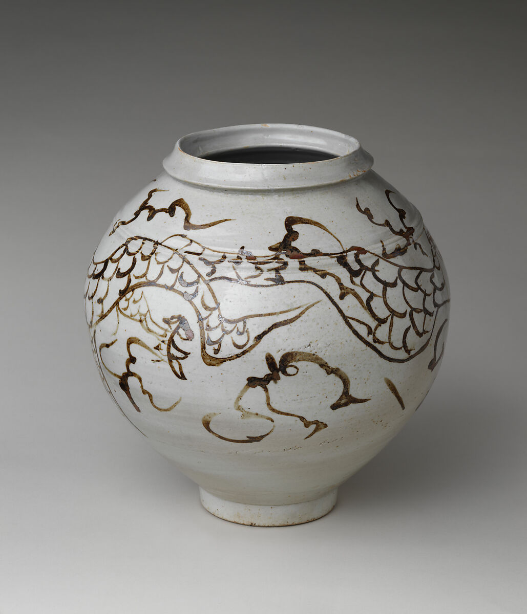 Jar decorated with dragons, Porcelain with underglaze iron-brown design, Korea
