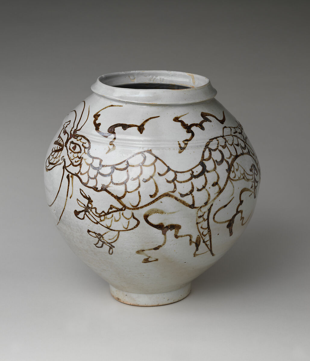 Jar decorated with dragons, Porcelain with underglaze iron-brown design, Korea