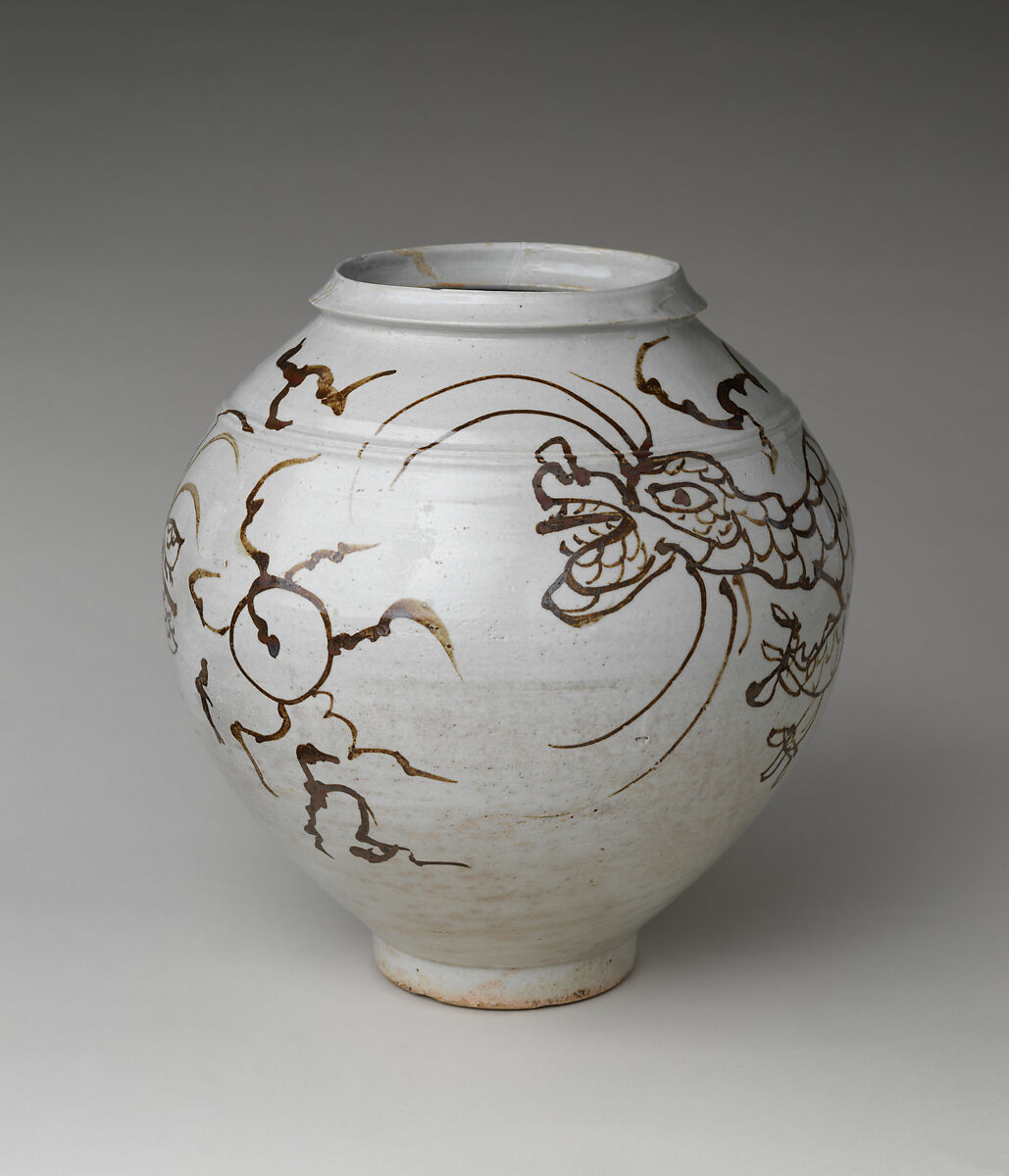 Jar decorated with dragons, Porcelain with underglaze iron-brown design, Korea