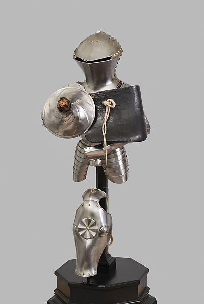 Armor for the German Joust of Peace, made for Philip I of Castile (1478–1506), Steel, brass, gold, wood, leather, textile, German, Augsburg