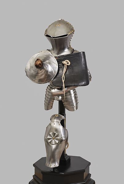 Armor for the German Joust of Peace, made for Philip I of Castile (1478–1506), Steel, brass, gold, wood, leather, textile, German, Augsburg 