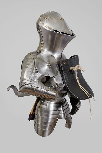 Armor for the German Joust of Peace, made for Philip I of Castile (1478–1506), Steel, brass, gold, wood, leather, textile, German, Augsburg