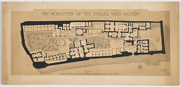 The Monastery of the Syrians, Wadi Natrun, Plan, William J. Jones, Watercolor on paper