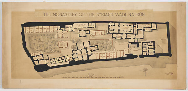 The Monastery of the Syrians, Wadi Natrun, Plan, William J. Jones, Watercolor on paper 