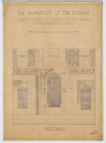 The Monastery of the Syrians, Sketch of Details of Plasterwork in the Haikal of the Church of El Adra, East Wall