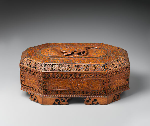 Carved Wooden Box, Pear wood; lined with silk 