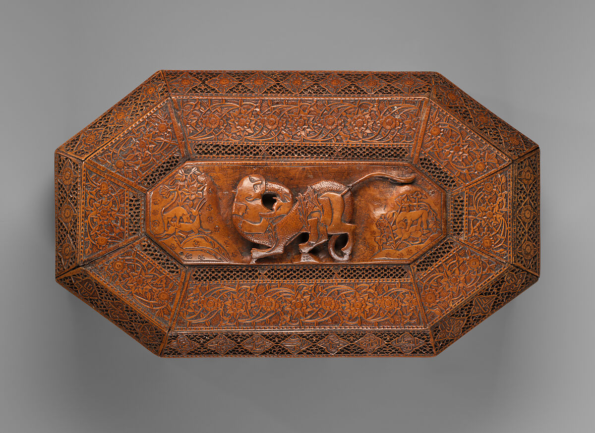 Carved Wooden Box, Pear wood; lined with silk