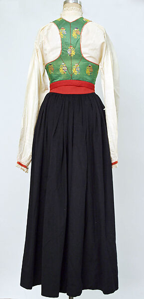 Ensemble, wool, silk, cotton, leather, Swedish