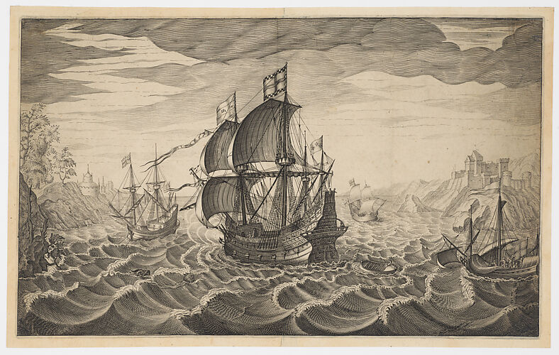 Four Sailing Ships on Choppy Seas