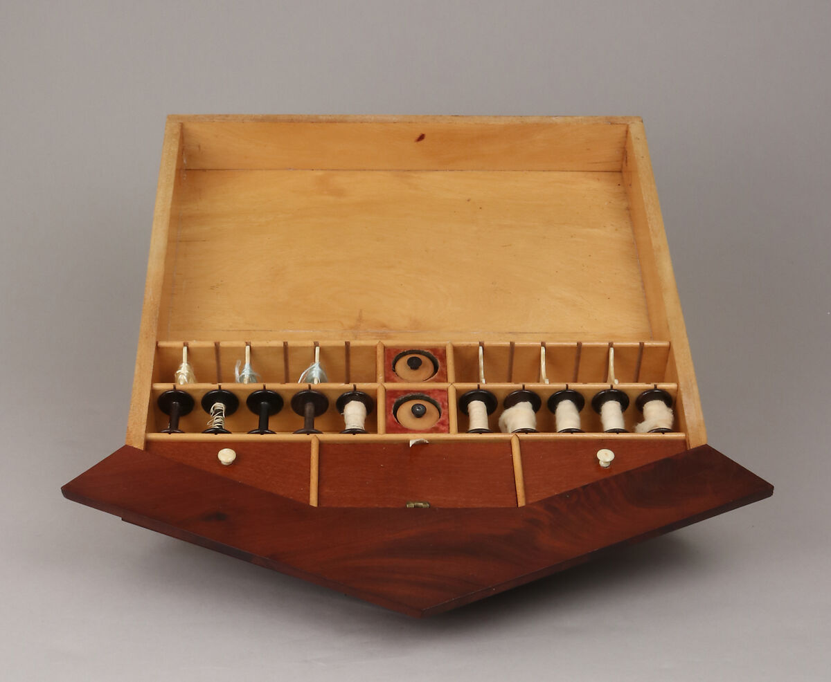 Work box in the form of a peacock, Mahogany, coniferous wood (pine?), oak; birch, boxwood, ebonized wood; inlay of sycamore, green stained holly, mahogany; bone, silver-gilt, blued steel, brass, velvet, printed paper, German, probably Berlin
