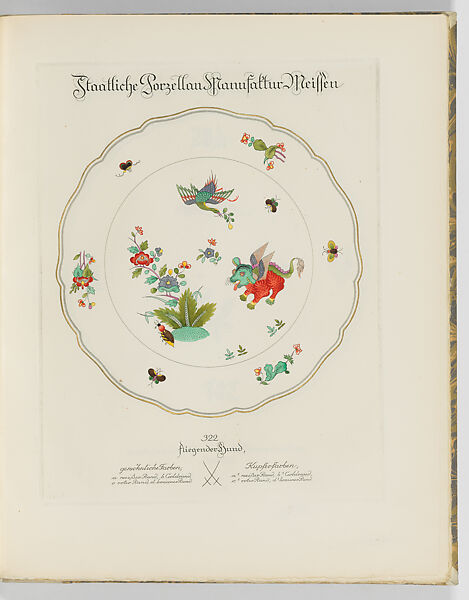 Sample Book of Asian-inspired Porcelain Patterns from the Staatliche Porzellan Manufaktur Meißen, Offizin Drugulin, Etched title page and 41 hand-colored etched plates, some heightened with gold