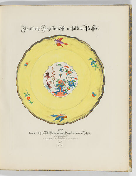 Sample Book of Asian-inspired Porcelain Patterns from the Staatliche Porzellan Manufaktur Meißen, Offizin Drugulin (Leipzig, 1866-present), Etched title page and 41 hand-colored etched plates, some heightened with gold