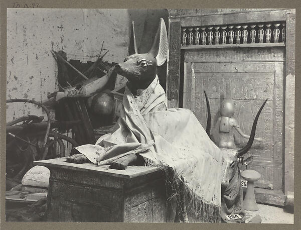 Textile Draped over Anubis Figure, Harry Burton (British (1879–1940)), Gelatin silver print from glass negative 