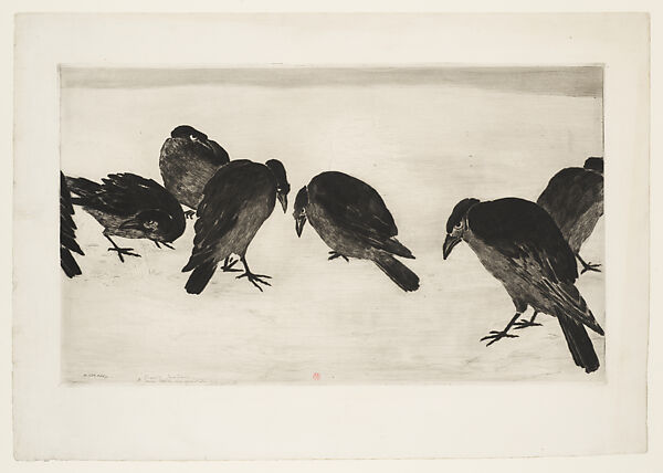 Ravens in the Snow, Henri-Charles Guérard (French, Paris 1846–1897 Paris), Drypoint, etching and roulette 