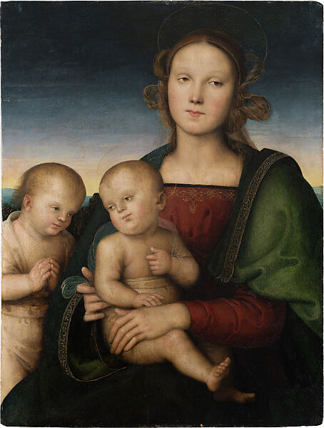 The Virgin and Child with the Infant Saint John the Baptist, Perugino (Pietro di Cristoforo Vannucci)  Italian, Oil and tempera grassa on poplar