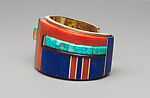 Charles Loloma (1921–1991), Mediterranean coral, Lone Mountain turquoise, sugilite, lapis, 14k gold, Hopi