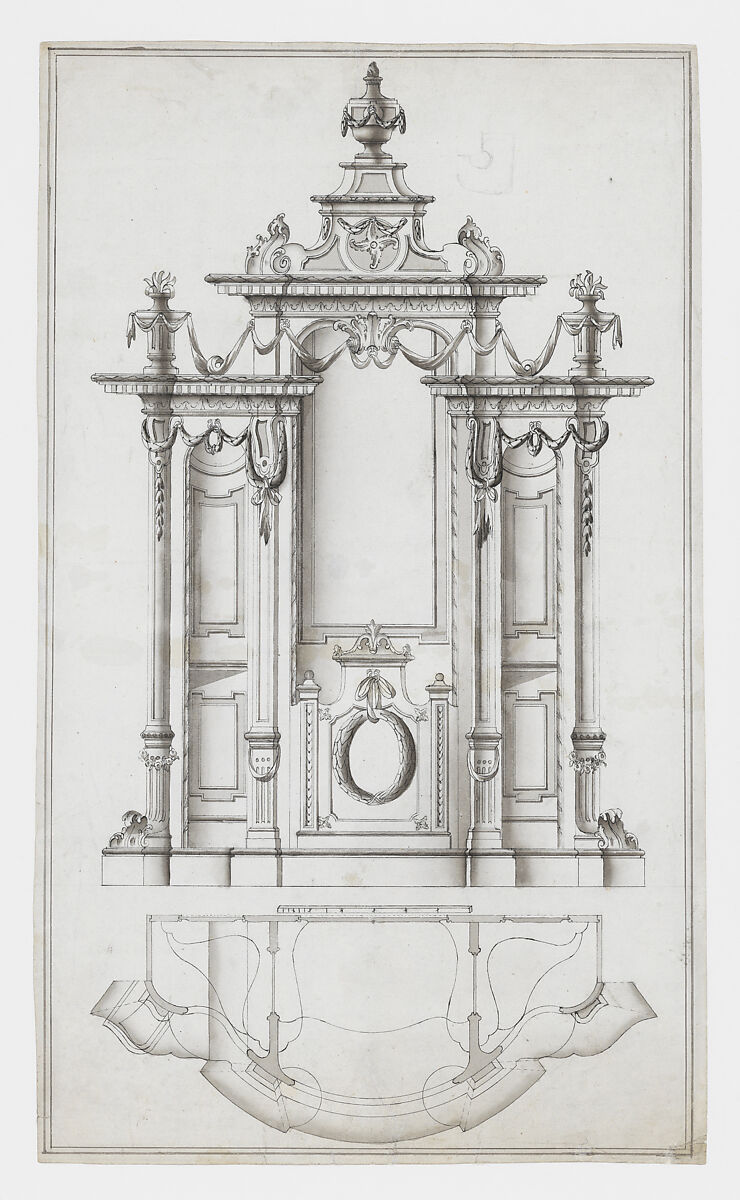 Elevation and Floorplan of a Neoclassical Confessional, Anonymous, Central European, 18th century  Central European, Pen and black ink with grey wash