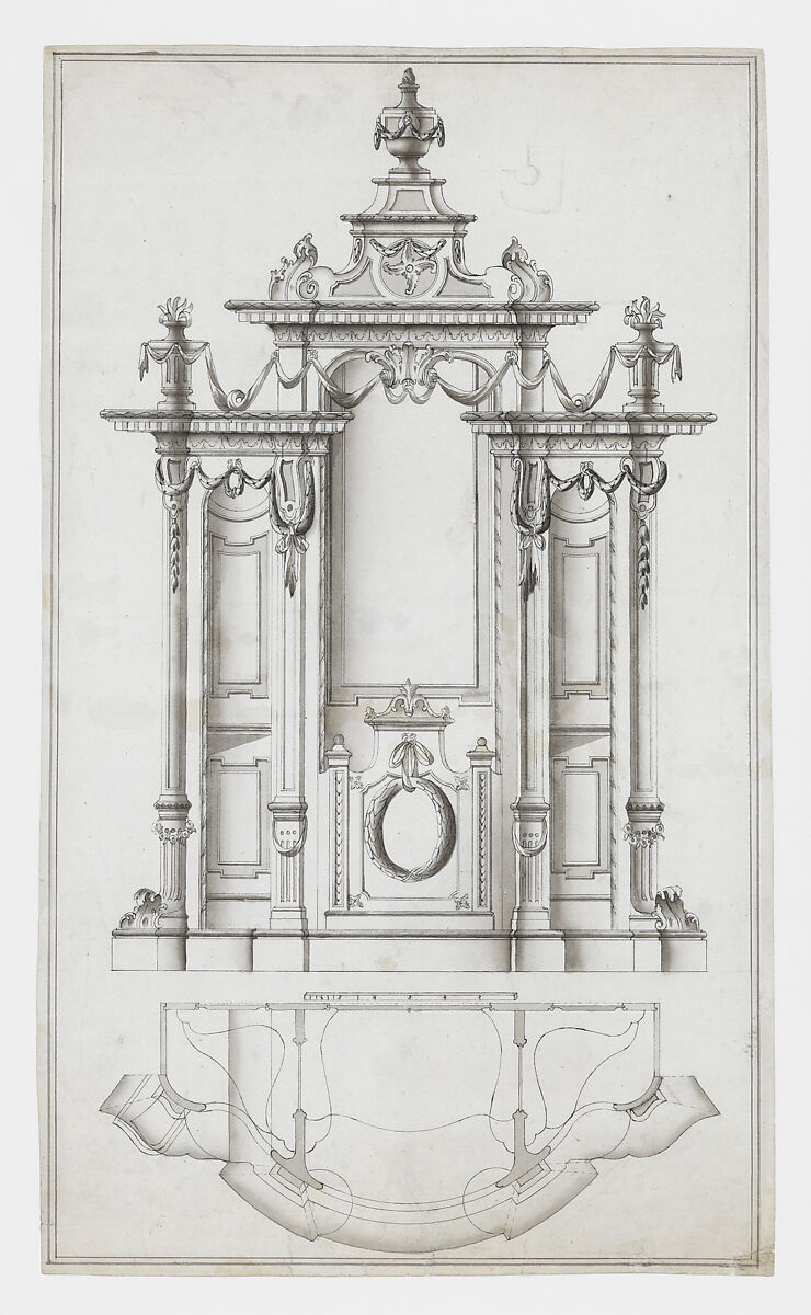 Elevation and Floorplan of a Neoclassical Confessional, Anonymous, Central European, 18th century, Pen and black ink, brush and gray wash 