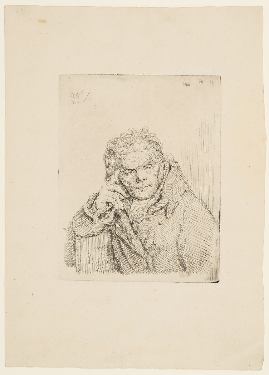 An old man in a fur coat sitting on a chair, Pieter Christoffel Wonder (Dutch, 1780–1852), Etching on wove paper 