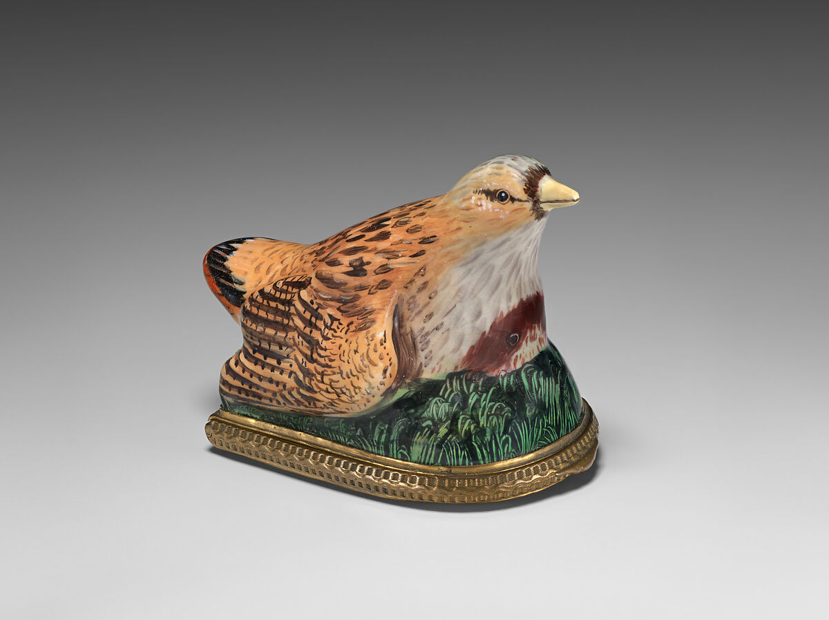 Bird bonbonnière, Enamel on copper, mirror glass, British, Birmgham (?) 