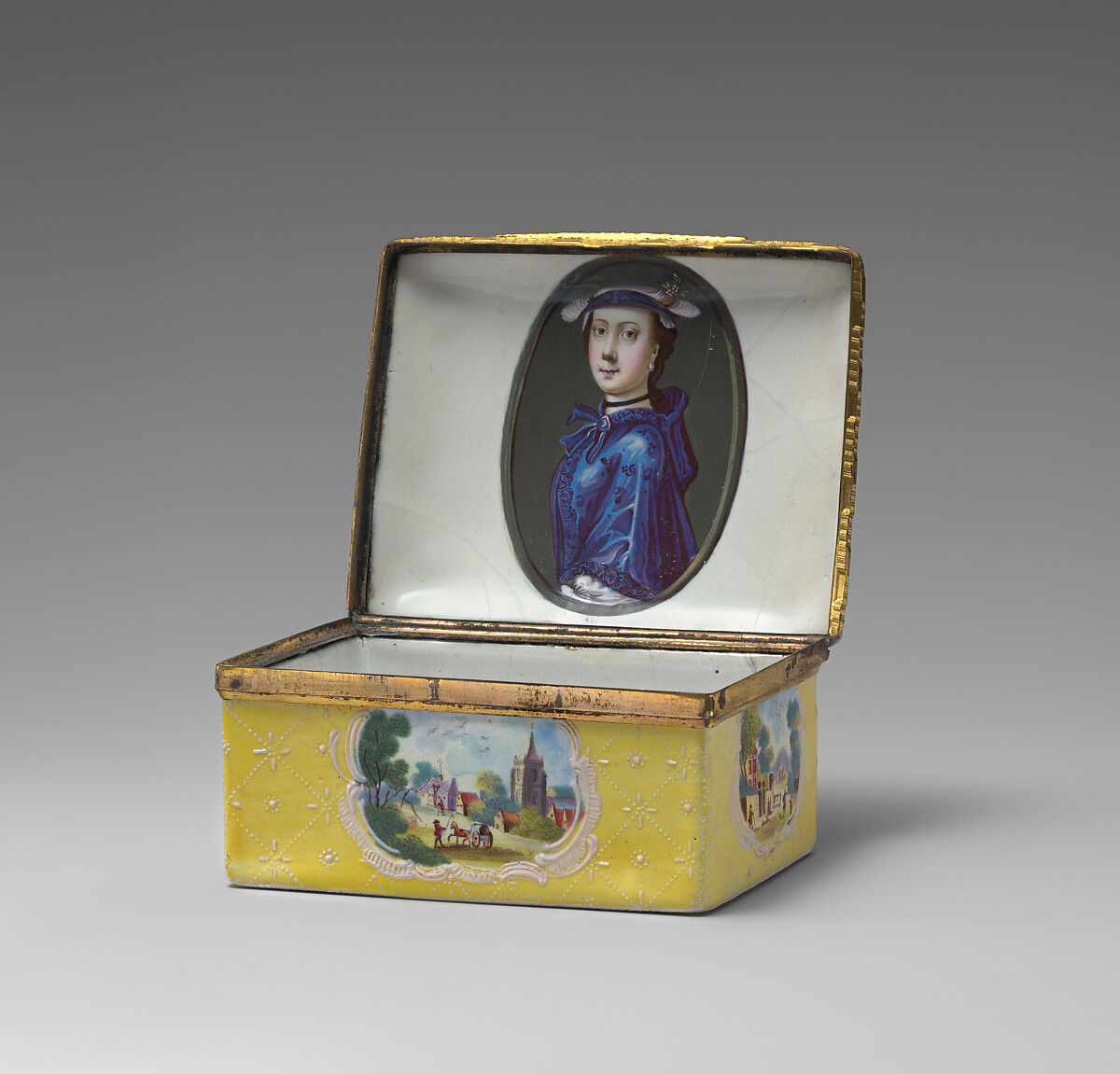 Snuffbox, exterior of lid based on print by Charles Nicolas Cochin II (French, Paris 1715–1790 Paris), Enamel on copper, British, South Staffordshire
