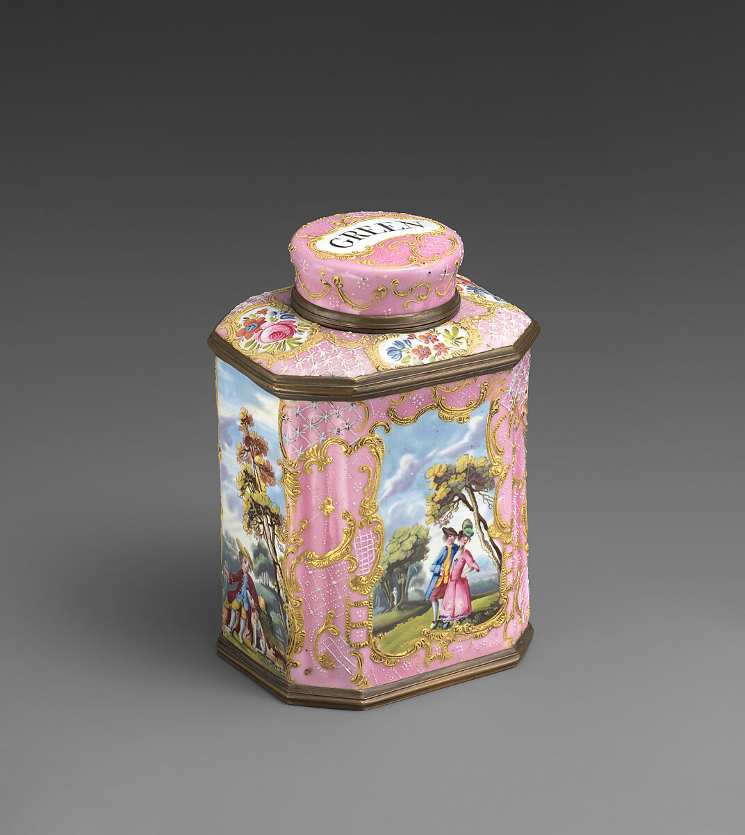 Pair of tea caddies (part of a set), Enamel on copper, British, South Staffordshire