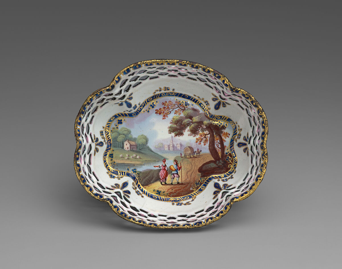 Set of four counter trays for the card game of Quadrille (part of a set), Enamel on copper, British, possibly South Staffordshire, possibly Bilston