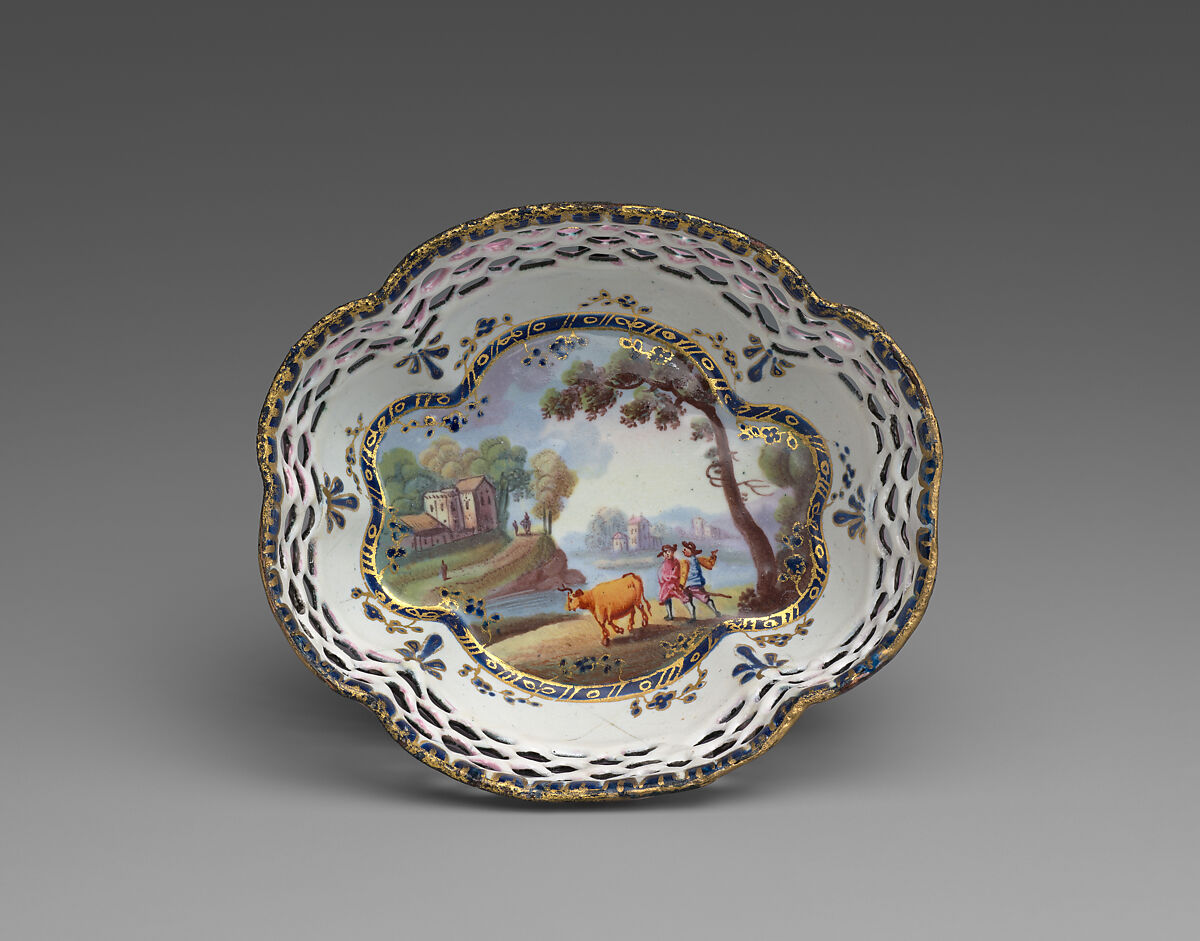Set of four counter trays for the card game of Quadrille (part of a set), Enamel on copper, British, possibly South Staffordshire, possibly Bilston
